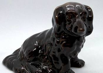 Figurka vintage Jamnik długowłosy Czekoladowa Rumuńska Ceramika z Lat 70 XX