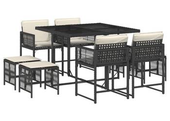 vidaXL 9-cz. zestaw mebli ogrodowych z poduszkami, czarny(SKU:3211495)