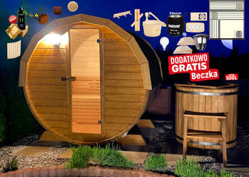 SAUNA Ogrodowa 200cm MINI DWUpoziomowa + GRATIS Beczka 500L +Akcesoria