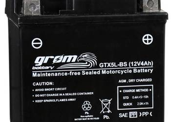 Akumulator motocyklowy GROM GTX5L-BS YTX5L-BS 12V 4Ah 80A P+