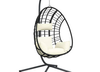Wiszące krzesło kokon ze stojakiem beżowe rattan i stal WM-4007411