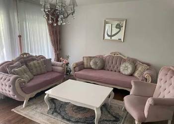 Zestaw Sofa 321 Chesterfield Antyk Pałacowy Różowy Biały drewniany HIT