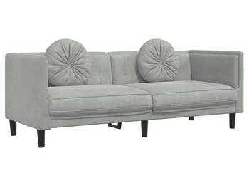 Sofa 3-osobowa z poduszkami jasnoszara aksamit WM-372642