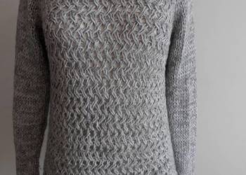 Sweter Massimo Dutti Ażurowy Bawełna Moher Wełna Długi Szary L