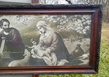 Stary obraz Święta Rodzina drewniana rama