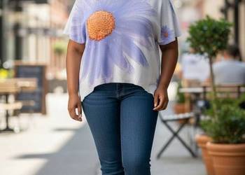 Sweter bluzka fioletowy kwiat-kimono biust 140cm