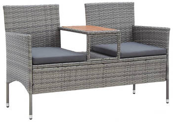 2-osobowa ławka ogrodowa ze stolikiem 143 cm rattan PE szara WM-46147