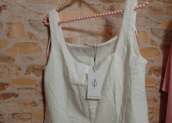 (40/L) Stradivarius) Ekskluzywna, kremowa, lniana kamizelka z Madrytu, NOWA (40/L) Stradivarius) Ekskluzywna, kremowa, lniana kamizelka z Madrytu, NOWA