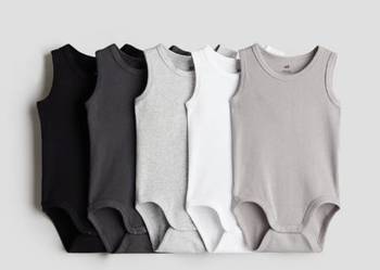 Body H&M 50 noworodek newborn bawełna czarne szare 5 pack