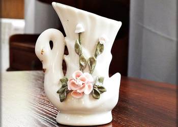 Wazon / Wazonik Łabędź figurka Biała Porcelana lata 70' czasy PRL Vintage