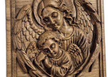 Płaskorzeźba z drewna – Anioły, ochrona i spokój, PREZENT