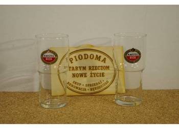 Para szklanek do piwa Amstel Bier – szkło reklamowe vintage