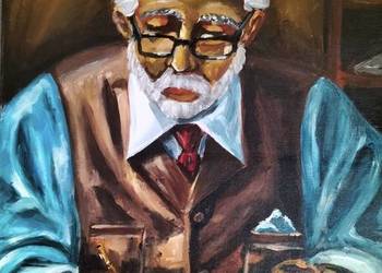 OBRAZ NA SZCZĘŚCIE , ŻYD LICZĄCY PIENIADZE  AKRYL 50X70 CM