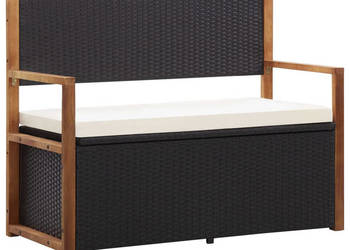 Ławka ze schowkiem 115 cm rattan PE i drewno akacjowe czarna WM-46010