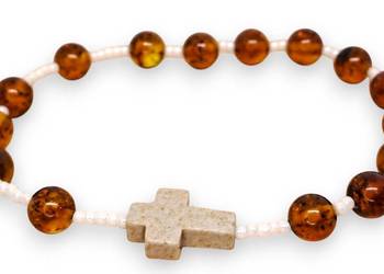 Bransoletka różaniec, dziesiątka różańca z bursztynu, BURSZTYN #1453