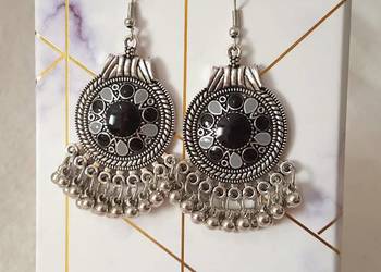 Kolczyki boho srebrny kolor czarny etno folk bohemian hippie orient Kolczyki boho srebrny kolor czarny etno folk bohemian hippie orient