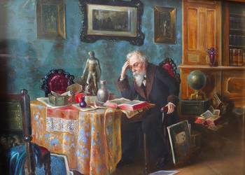 Franz Zeiler obraz "Uczony w pracowni" olej