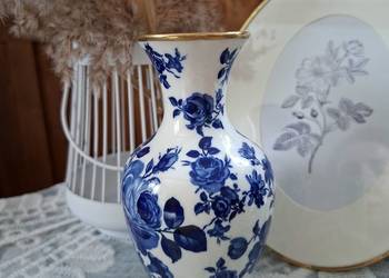 Wazon porcelanowy Bavaria Delfts Kobalt – motyw róż, złocony, retro