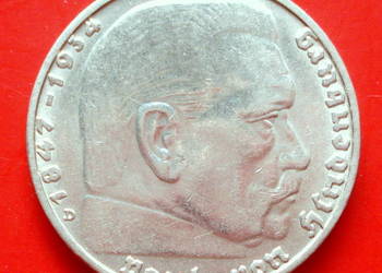 2 Marki Hindenburg 1938 D - Niemcy  III Rzesza - srebro 2 Marki Hindenburg 1938 D - Niemcy  III Rzesza - srebro