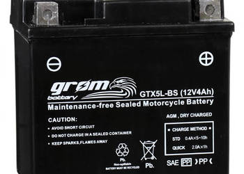 Akumulator motocyklowy GROM GTX5L-BS YTX5L-BS 12V 4Ah 80A P+