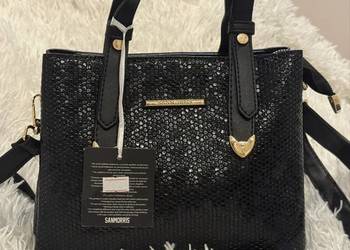 Torebka damska SANMORRIS czarna elegancka złote detale nowa