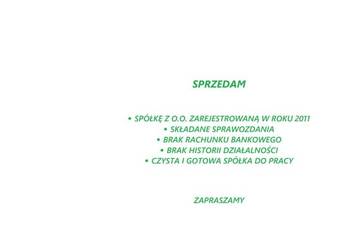 Sprzedam spółkę z o.o. z roku 2011 - niezależny podmiot