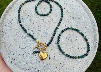 Naszyjnik i bransoletka choker kamienie naturalne agat moss mszysty Naszyjnik i bransoletka choker kamienie naturalne agat moss mszysty