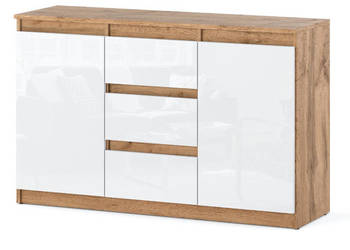 Komoda Z 3 Szufladami Do Sypialni Salon Agnes 120cm Dąb Wotan Biały Połysk