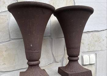 Stara donica wazon z żeliwa doniczka komplet