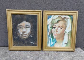 81 Stare obrazy portrety akwarela lata 70te sygnowane Martinache