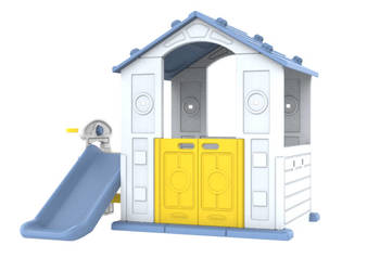 Domek ogrodowy dla dzieci ze zjeżdżalnią i zlewem
