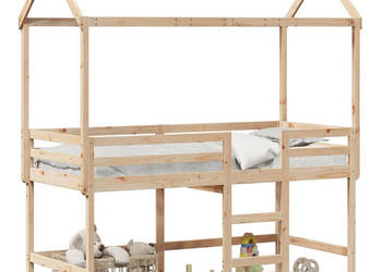 Łóżko na antresoli z drabiną i dachem sosna 80x200 cm WM-3282146