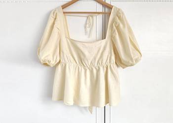 Żółta bluzka H&M L babydoll butter yellow cottagecore top len wiskoza plus