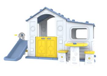 Domek ogrodowy dla dzieci ze zjeżdżalnią i stolikiem