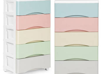 Regał z 5 wysuwanymi szufladami nogi z kółkami kolorowe szuflady ModernHome