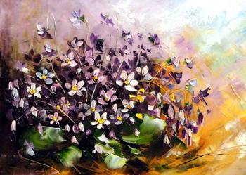 Kowalik - Fiołki II - 40x30cm Obraz Olejny Kwiaty