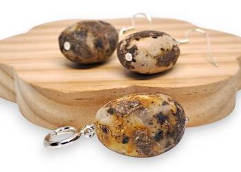 Komplet kolczyki i zawieszka z bursztynu bryłki, jajka kartofle #1143