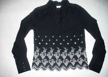 Czarno Biała Koszula Bawełna Haft 34 36 XS S Czarno Biała Koszula Bawełna Haft 34 36 XS S