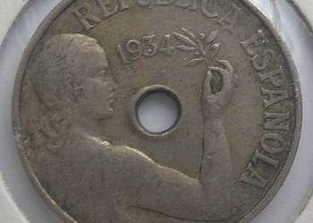 HISZPANIA -25 CENTIMOS-1934 r (Z OTWOREM)