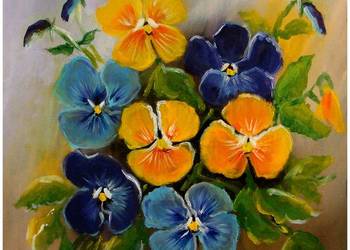 Bratki bukiecik wiosenny 25-25cm obraz olejny dostępny