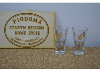 Para kieliszków do wódki / nalewek – szkło z dekoracją złotych kłosów