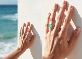 Stary pierścionek srebrny, zielony chryzopraz kamień r. 17 vintage PRL