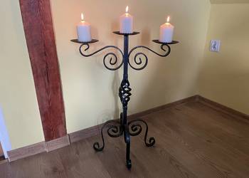 Świecznik stary czarny stalowy 3 trójramienny 70 cm