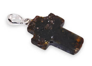 Zawieszka wisiorek krzyżyk z bursztynu, BURSZTYN bałtycki krzyż #1315