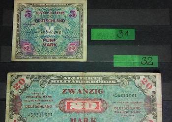 Sprzedam 4 BANKNOTY 1944 r. NIEMCY i 1946 r. FRANCJA