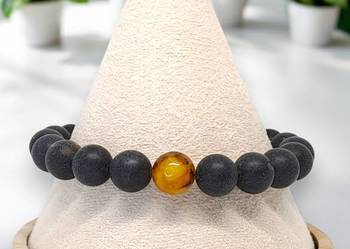 Bransoletka bursztyn bałtycki kulka czarna matowa brudasek #838