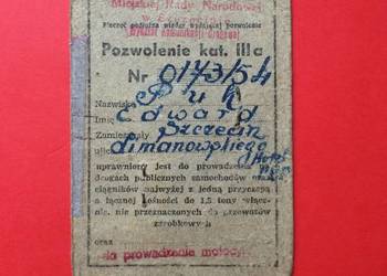 ( 940 ) Pozwolenie na Prowadzenie Pojazdow z 1954 r. Puk