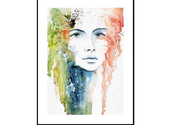Kobieta, twarz akwarela, oryginalny plakat 50/70 cm /2/