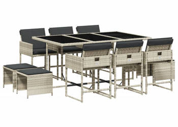 11-cz. zestaw mebli do ogrodu z poduszkami jasnoszary rattan PE WM-3211331