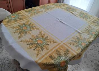 Obrus lniany biały w słoneczniki, 140 x 126, do sprzedania